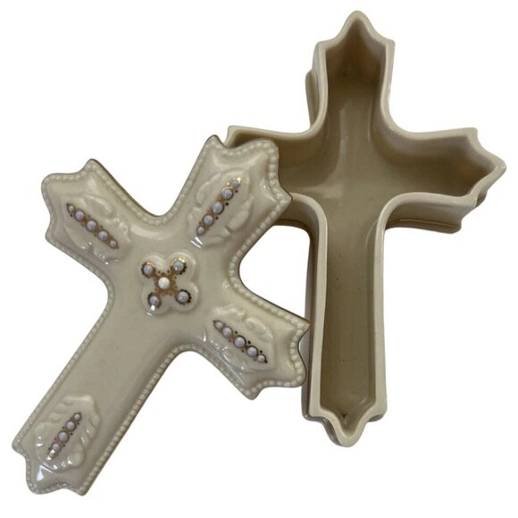 Vintage Lenox Treasures Collection Religious Cross Trinket Rosary Box - Picture 2 of 8